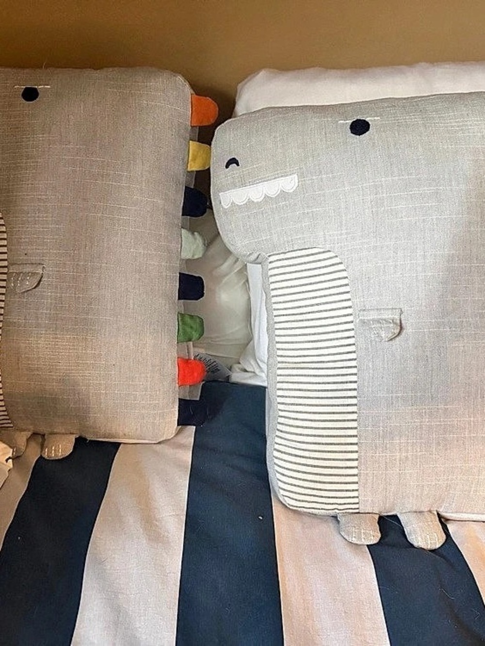 Stuffed Animal light up Dino Pillow Set Gray & White - Pottery Barn